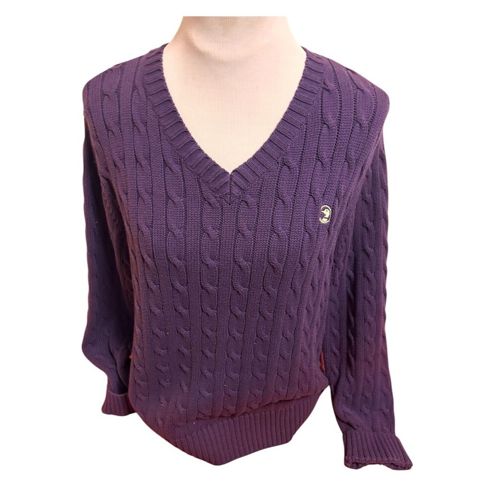 Duck Head Vintage Cable-knit Cotton V-neck Sweater Purple Preppy estimated XL